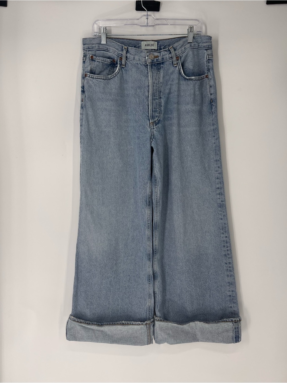AGOLDE Dame Medium Wash High Waist Wide Leg Cuffed Denim Classic Jeans 30